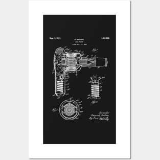 Hair Drier Patent - Salon Art - Black Chalkboard Posters and Art